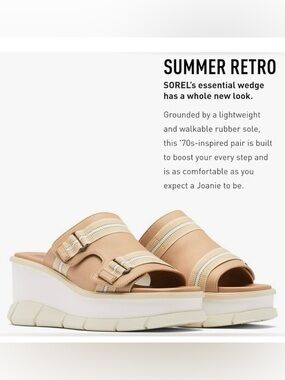 NWT Sorel Joanie Slip On  Wedge Platform Sandal in Beige and Cream Size 10